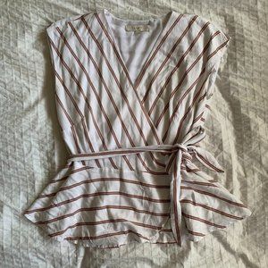 LOFT Striped Wrap Peplum Top